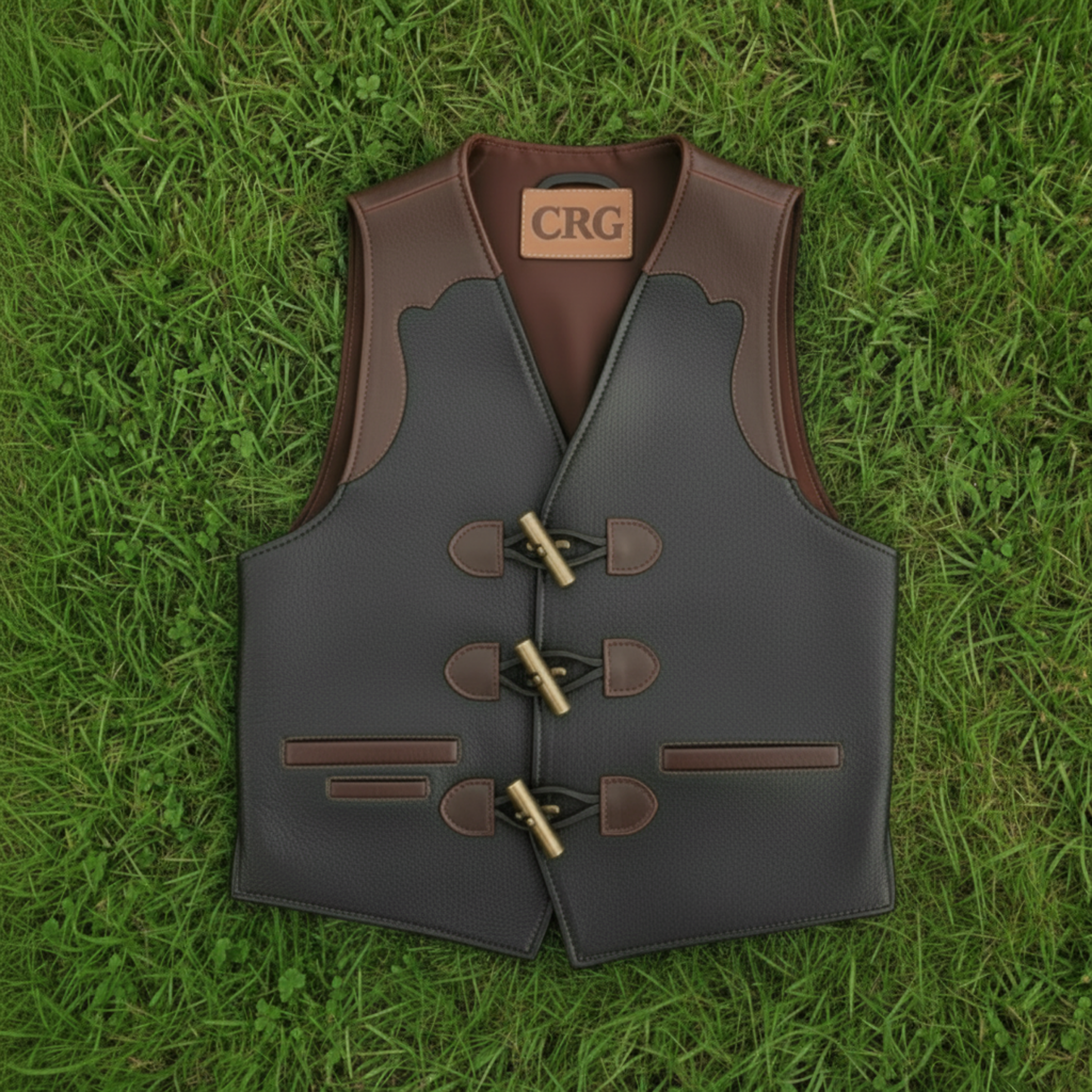 Men Biker Leather Vest Black and Brown with 3 Hook