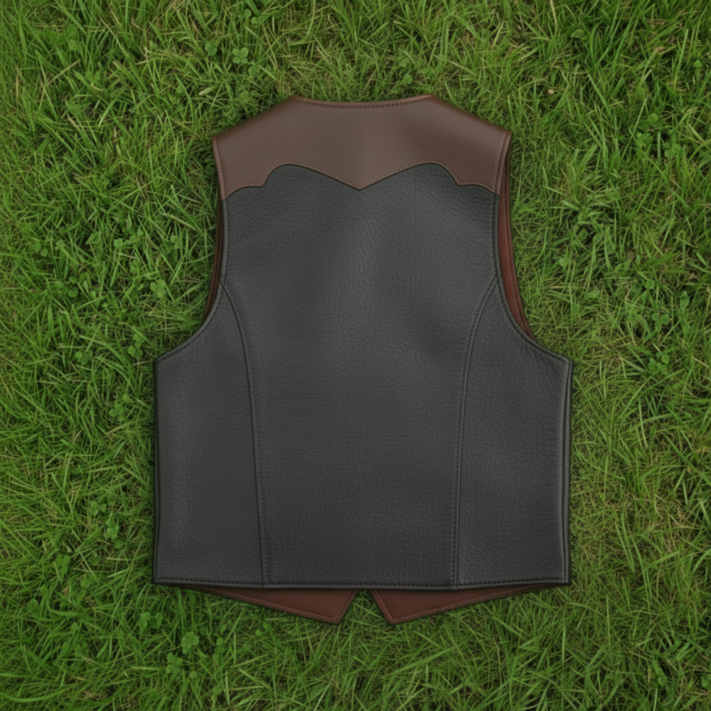 Men Biker Leather Vest Black and Brown with 3 Hook