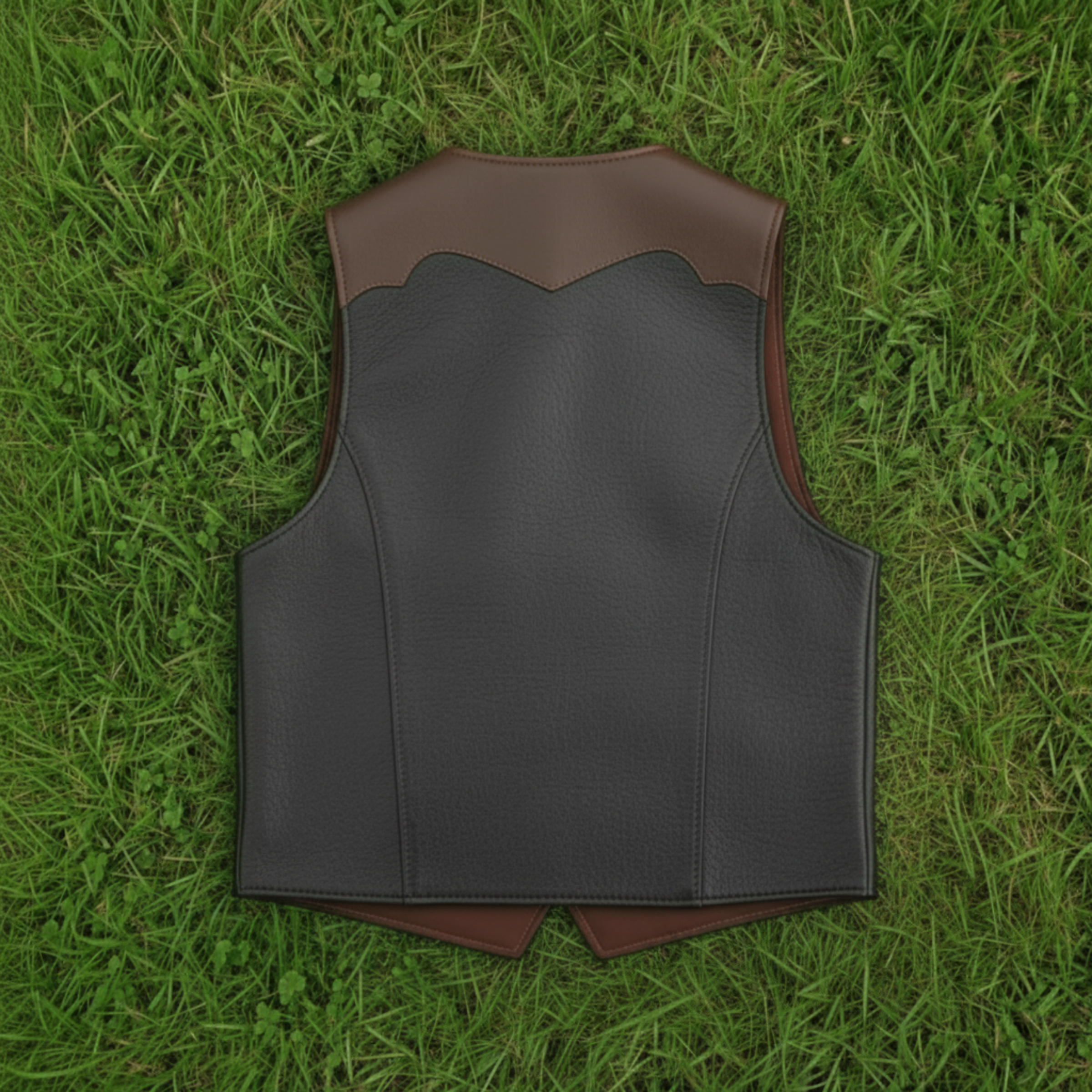 Men Biker Leather Vest Black and Brown with 3 Hook