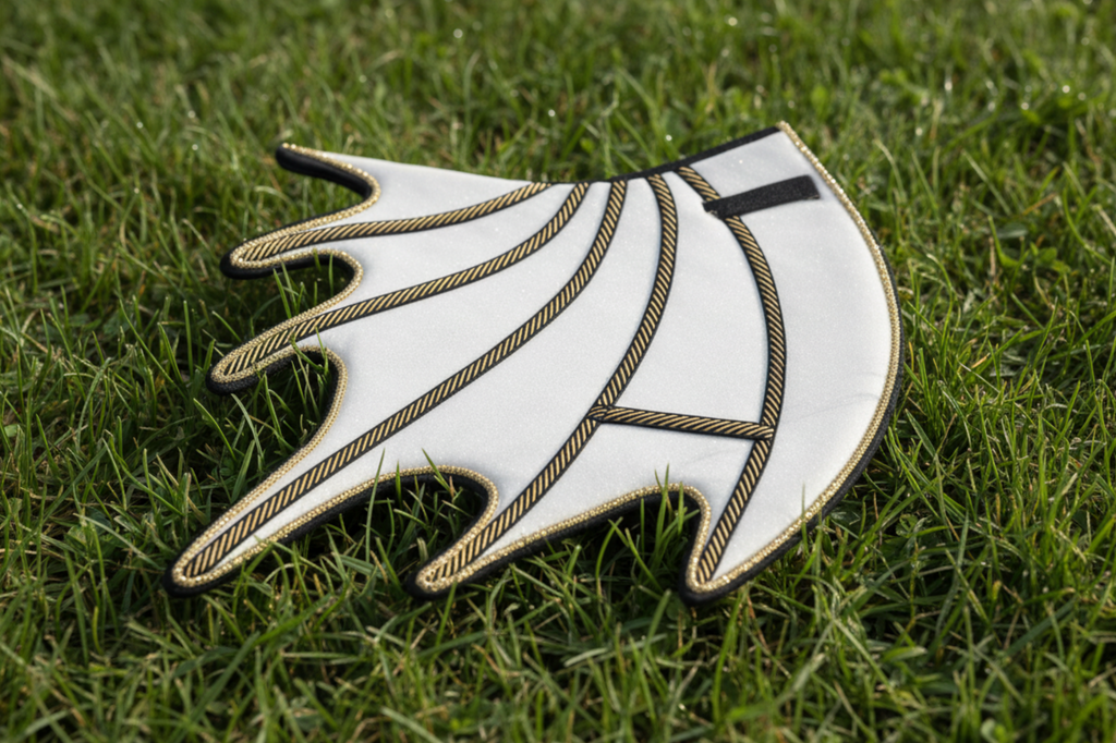 White glove with black accents on a grassy background