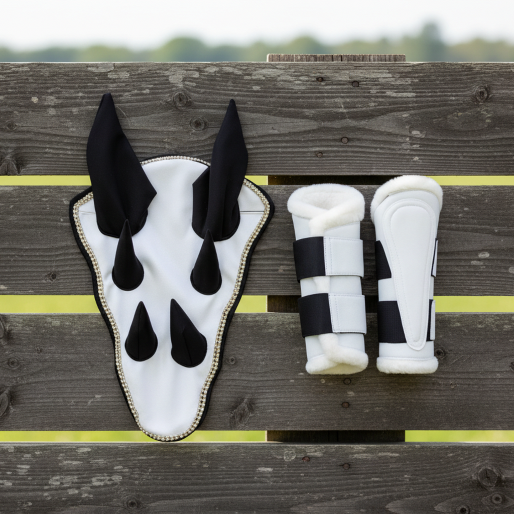 Classic Riding White Ear Bonnet and Horse Boot