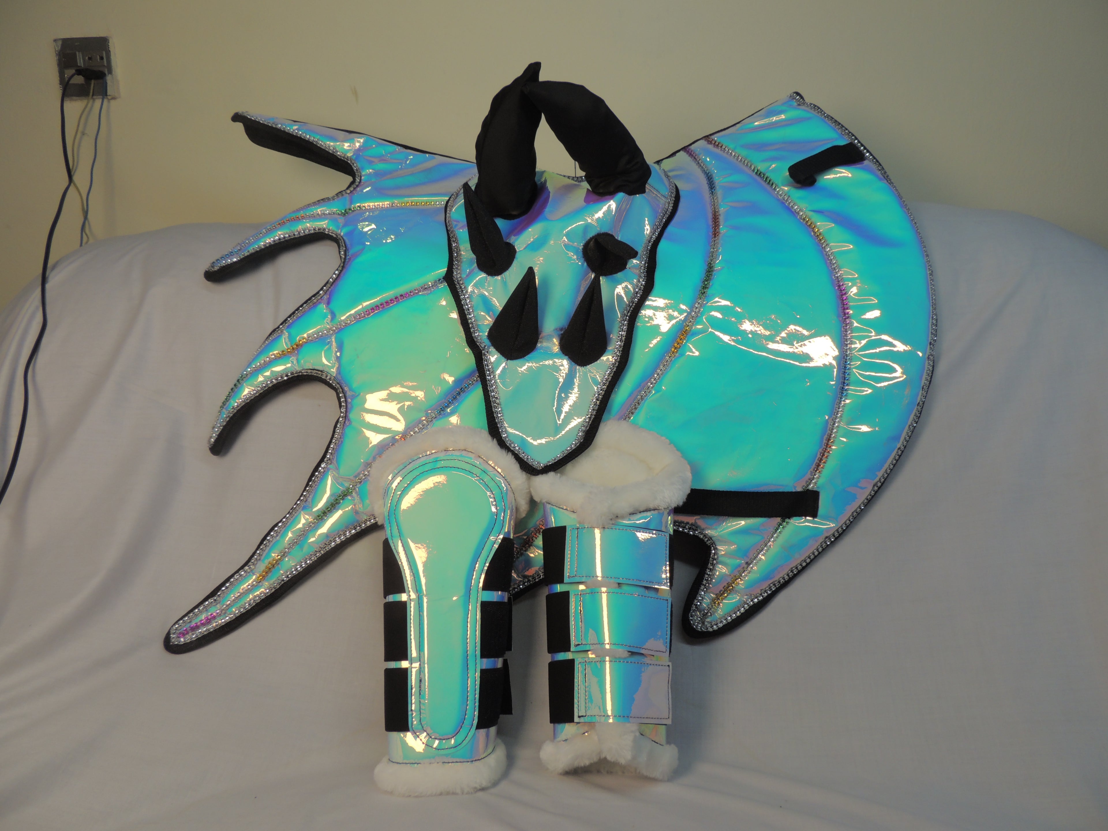 Dragon Horse Saddle Pad, Ear Bonnet & Horse Boot Set, Breathable, Shock Absorbing Equestrian Gear