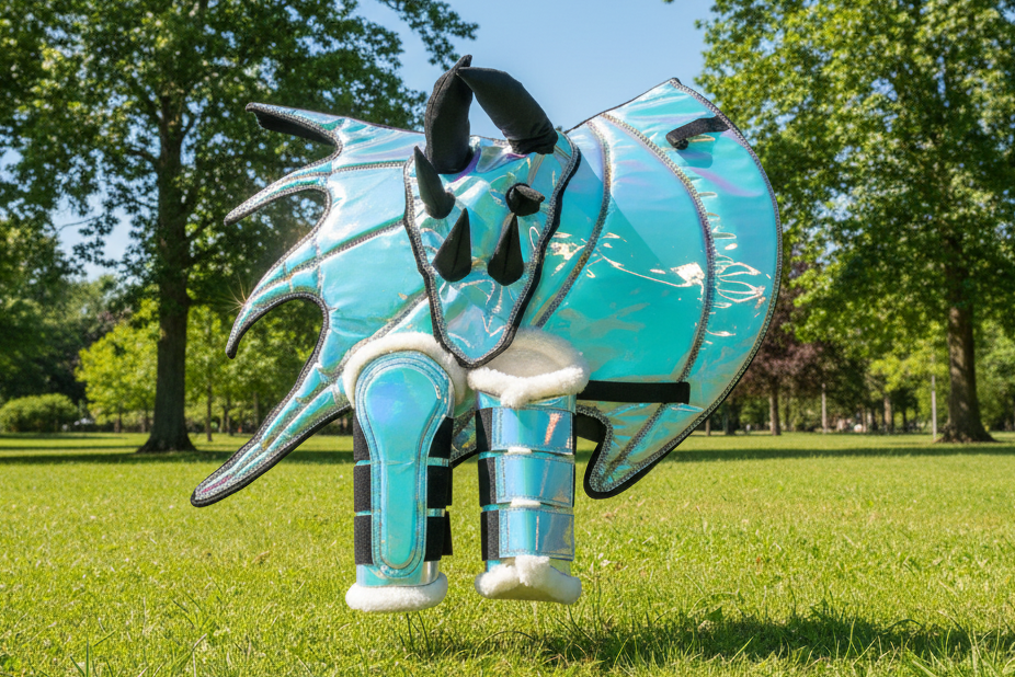 Dragon Horse Saddle Pad, Ear Bonnet & Horse Boot Set, Breathable, Shock Absorbing Equestrian Gear