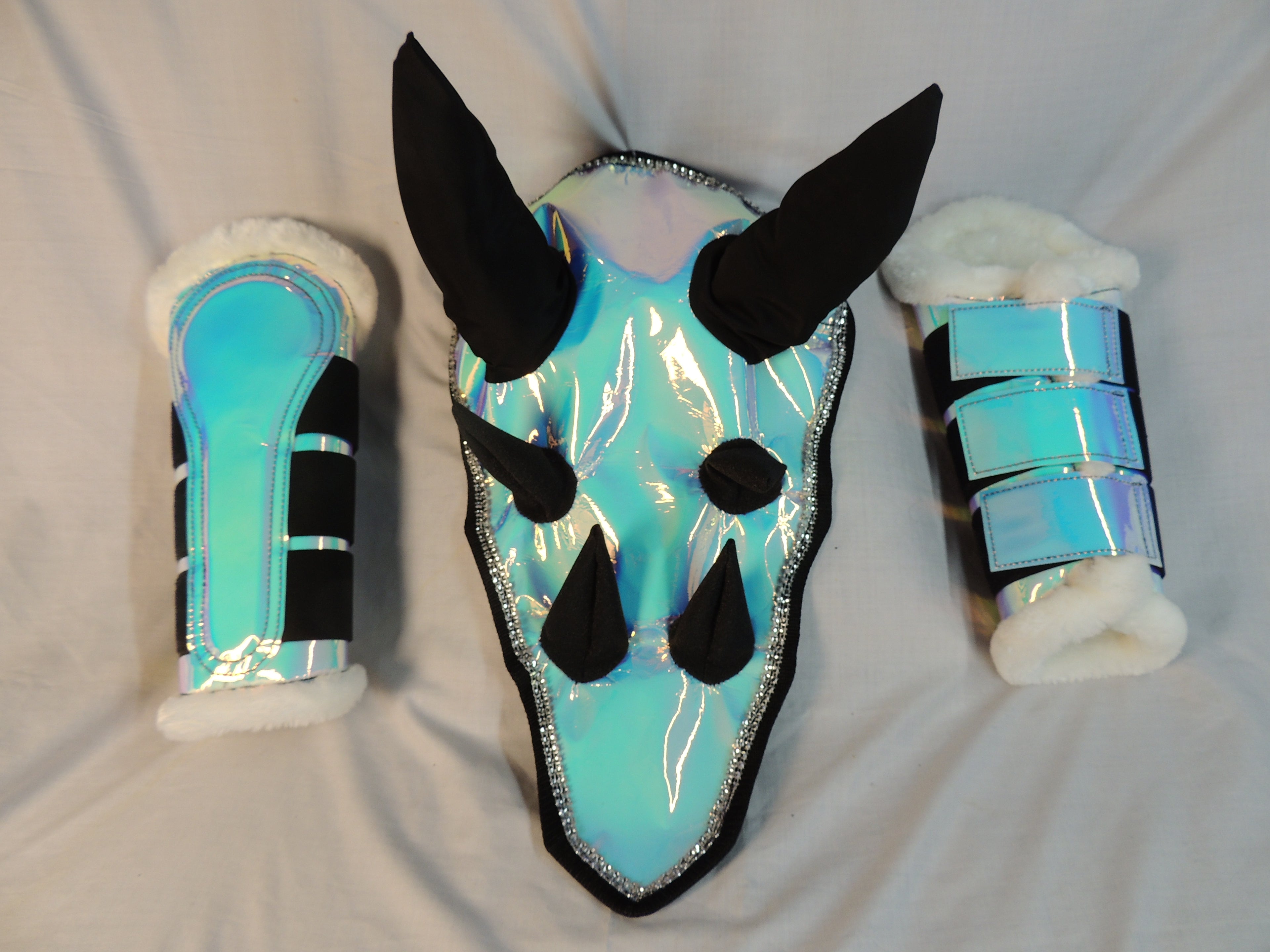 Dragon Horse Saddle Pad, Ear Bonnet & Horse Boot Set, Breathable, Shock Absorbing Equestrian Gear