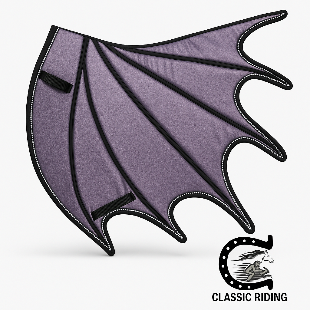 Dragon Wing Saddle Pad Set, Ear Bonnet and Horse Boot.