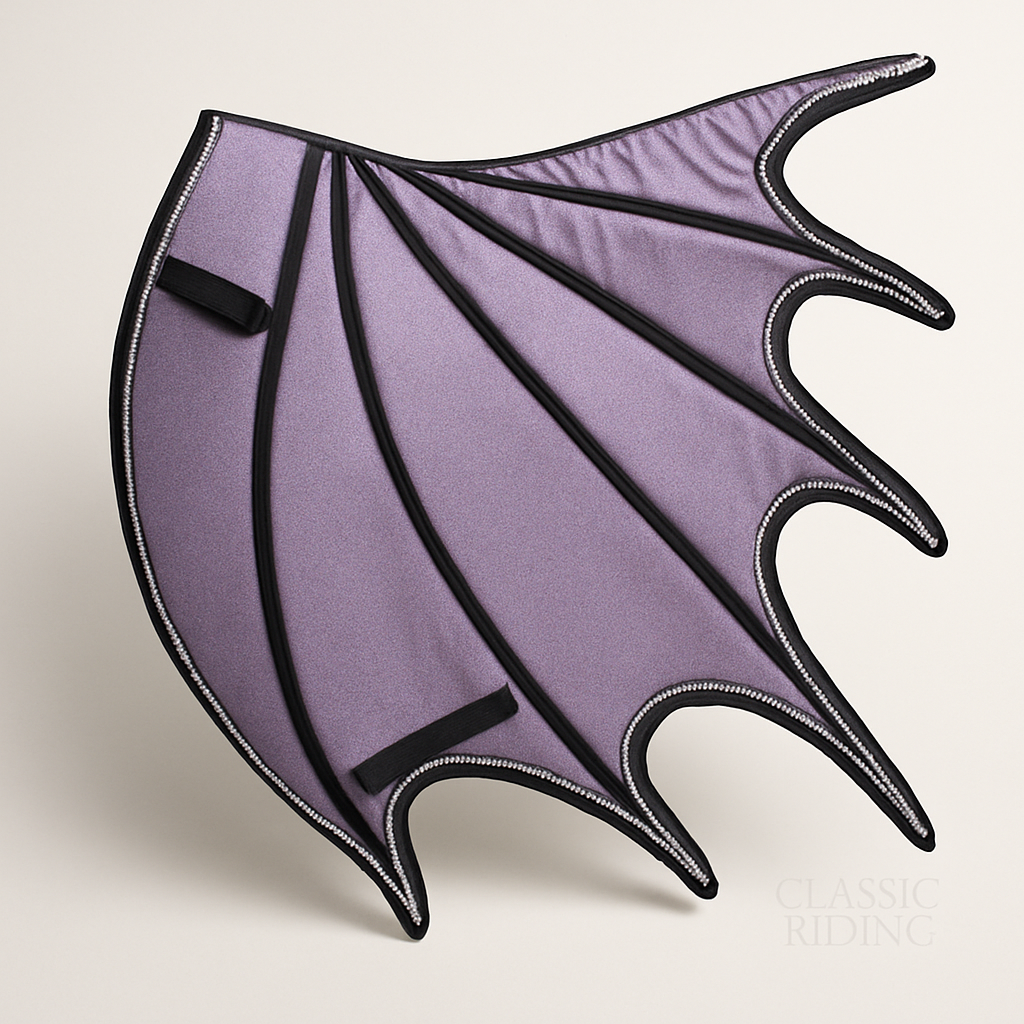 Dragon Wing Saddle Pad Set, Ear Bonnet and Horse Boot.