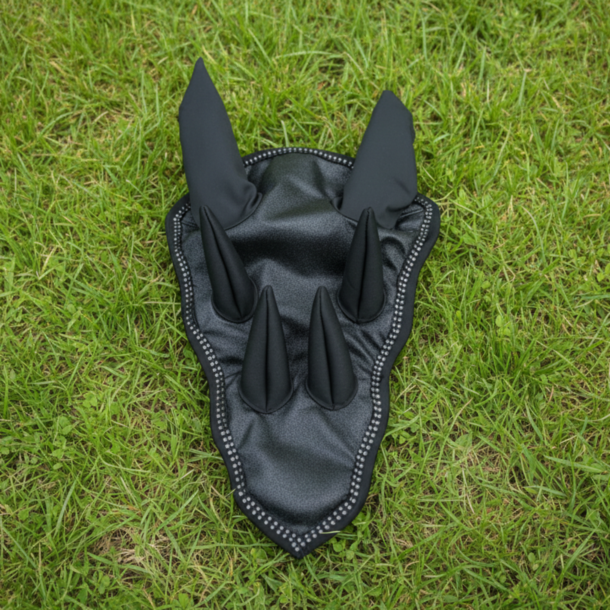 Black Cotton Jumping Horse Saddle Pad with Ear Bonnet and Blushing Boot / Bell Boot option
