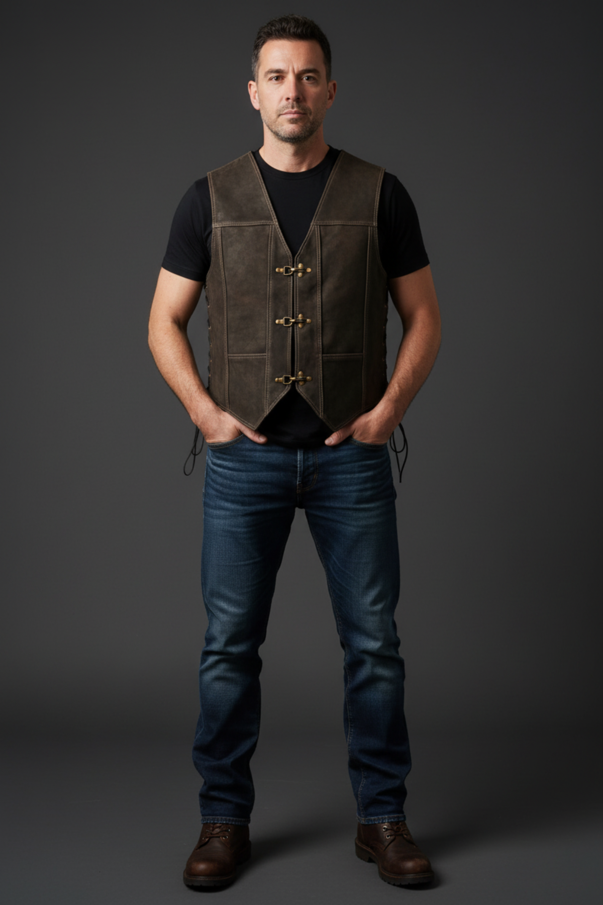 Men Biker Leather Suede Vest