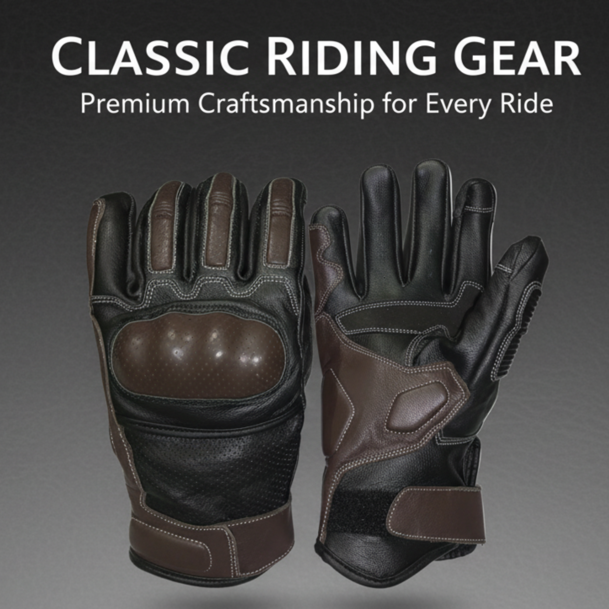 Pair of black and brown leather gloves on a white background