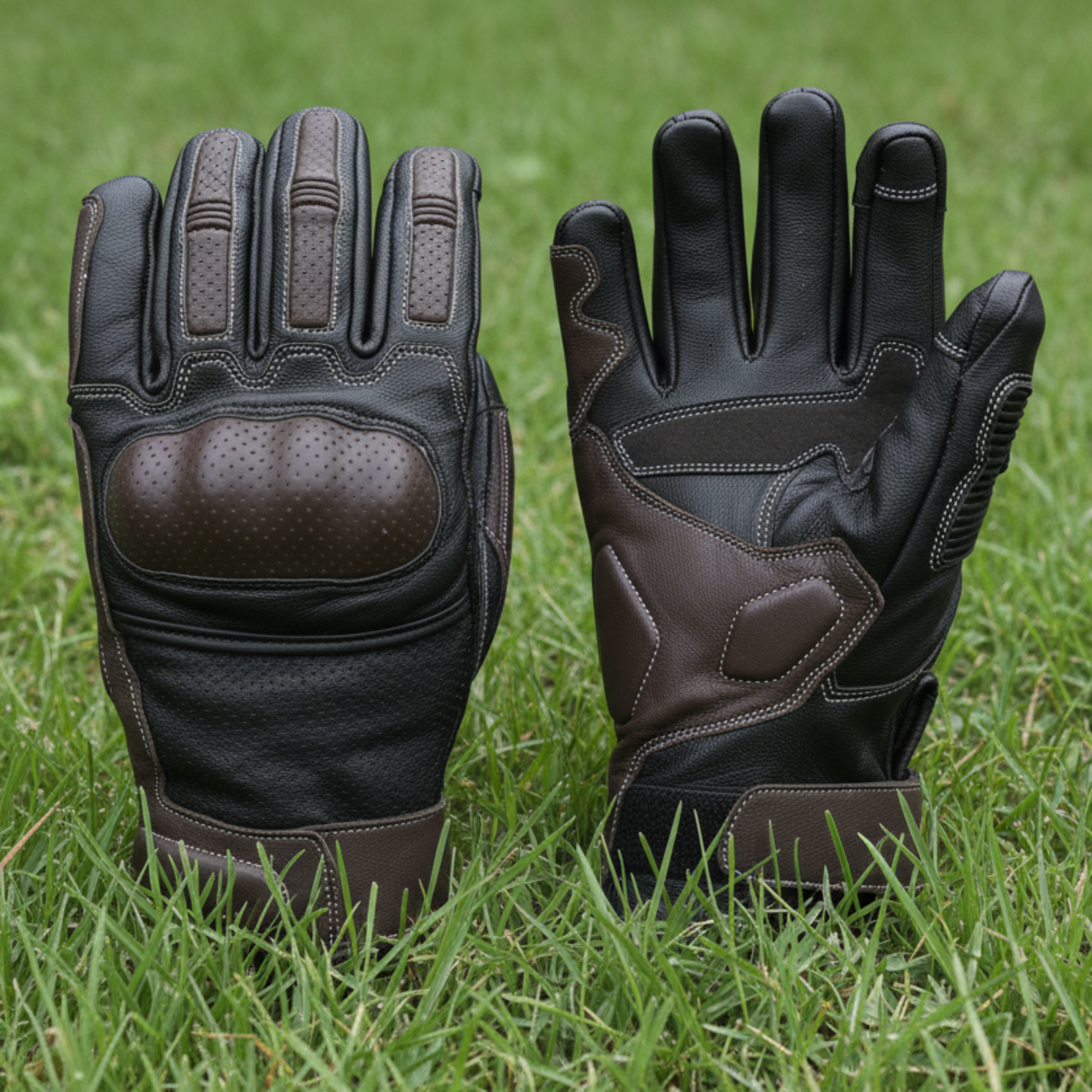 Classic Riding Gear Genuine Leather Biker Gloves – Black & Brown Motorcycle Riding Gloves | NY USA
