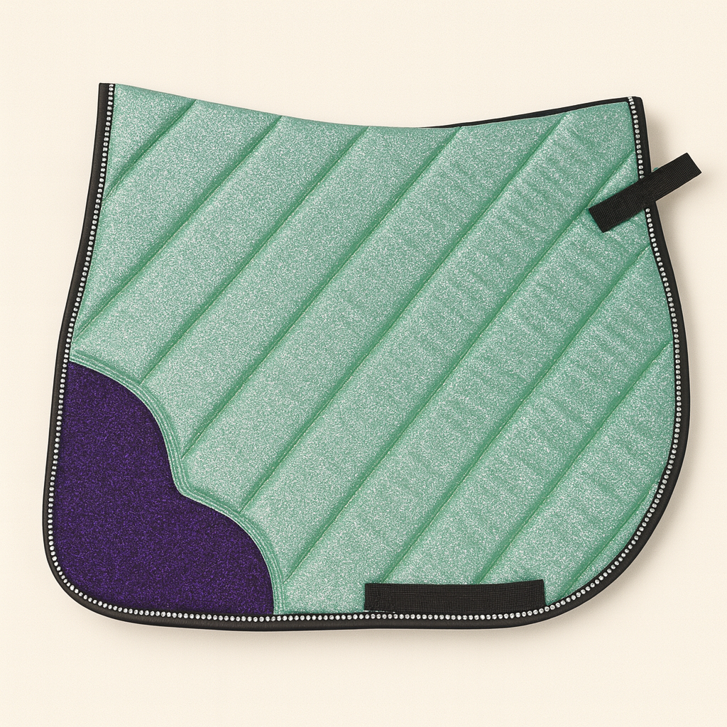 Green Horse Saddle Pad, Ear Bonnet & Horse Boot Set
