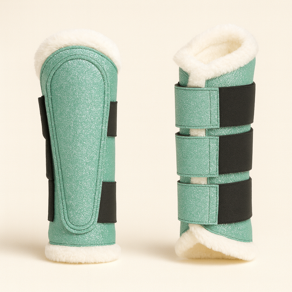 Green Horse Saddle Pad, Ear Bonnet & Horse Boot Set