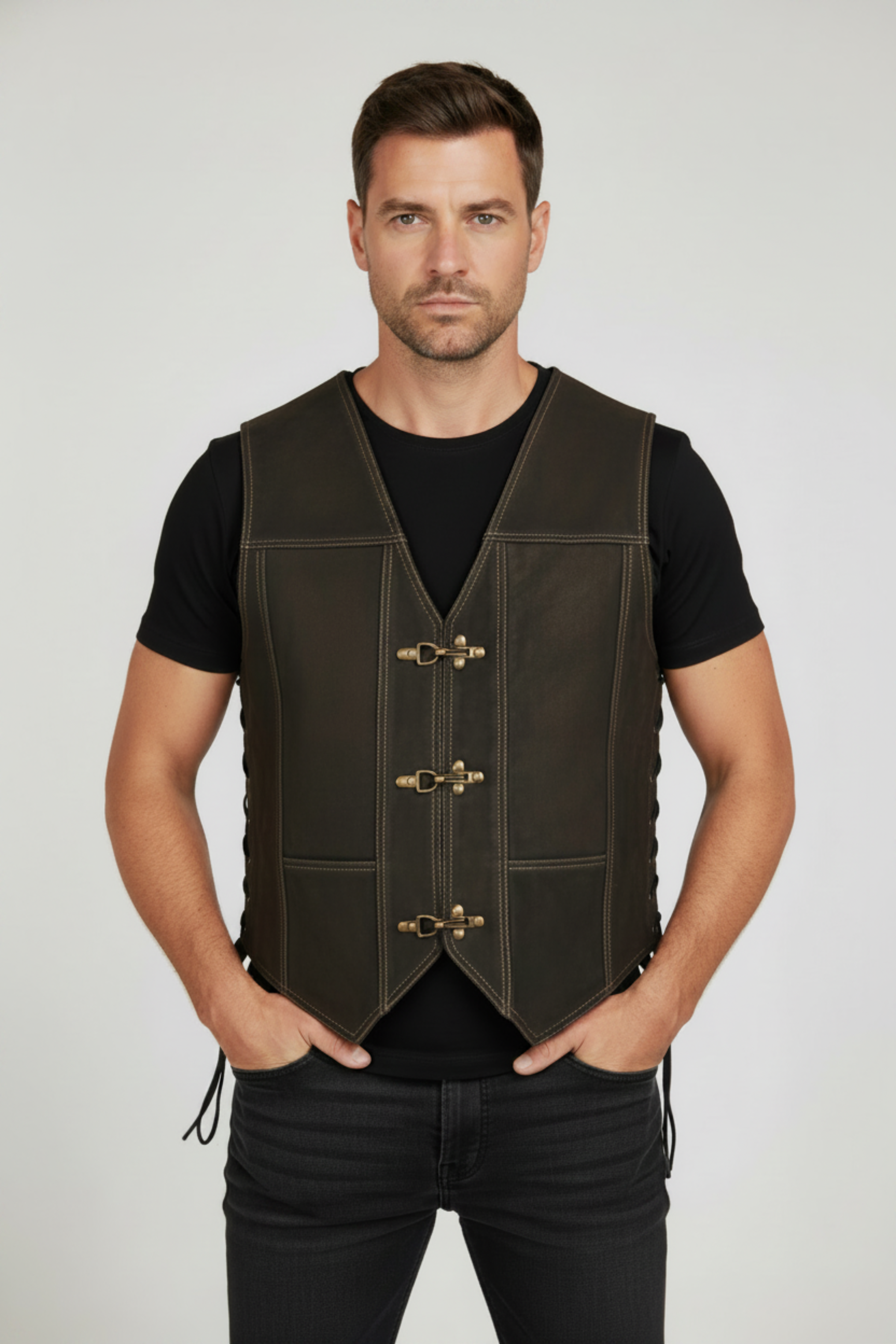 Suede_Leather_Vest_side_laces_with_3_fish_Hook_on_front