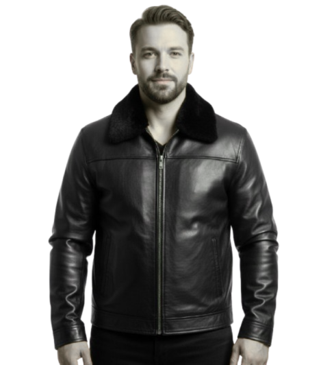 Men Sheep Skin Real Leather Jacket with Black Cat Furr Lining
