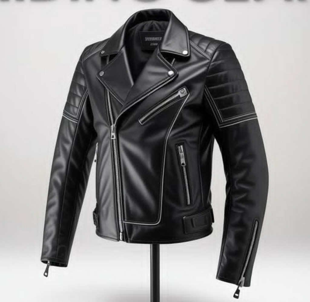 Men Brando Style Biker Leather Jacket
