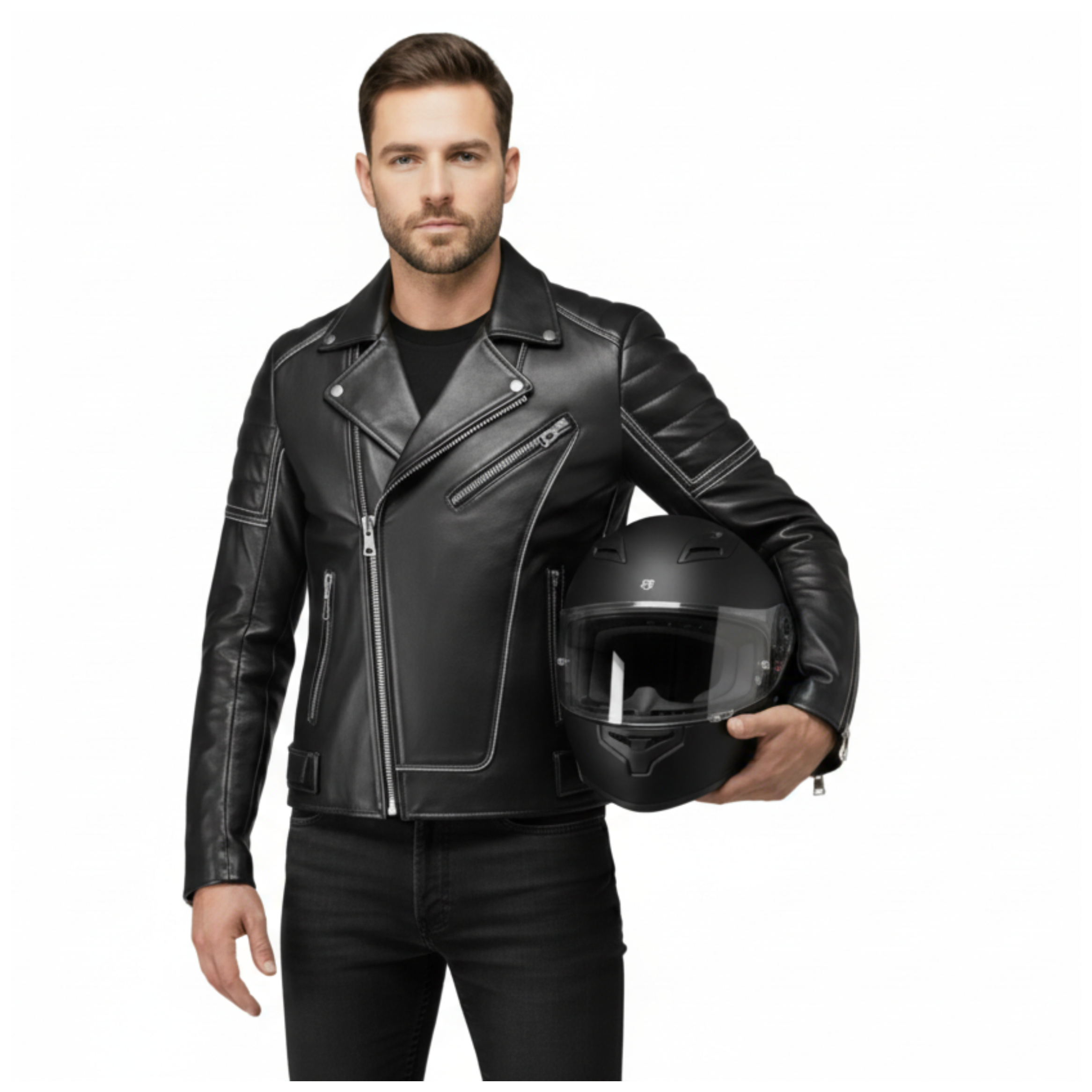 Men Brando Style Biker Leather Jacket