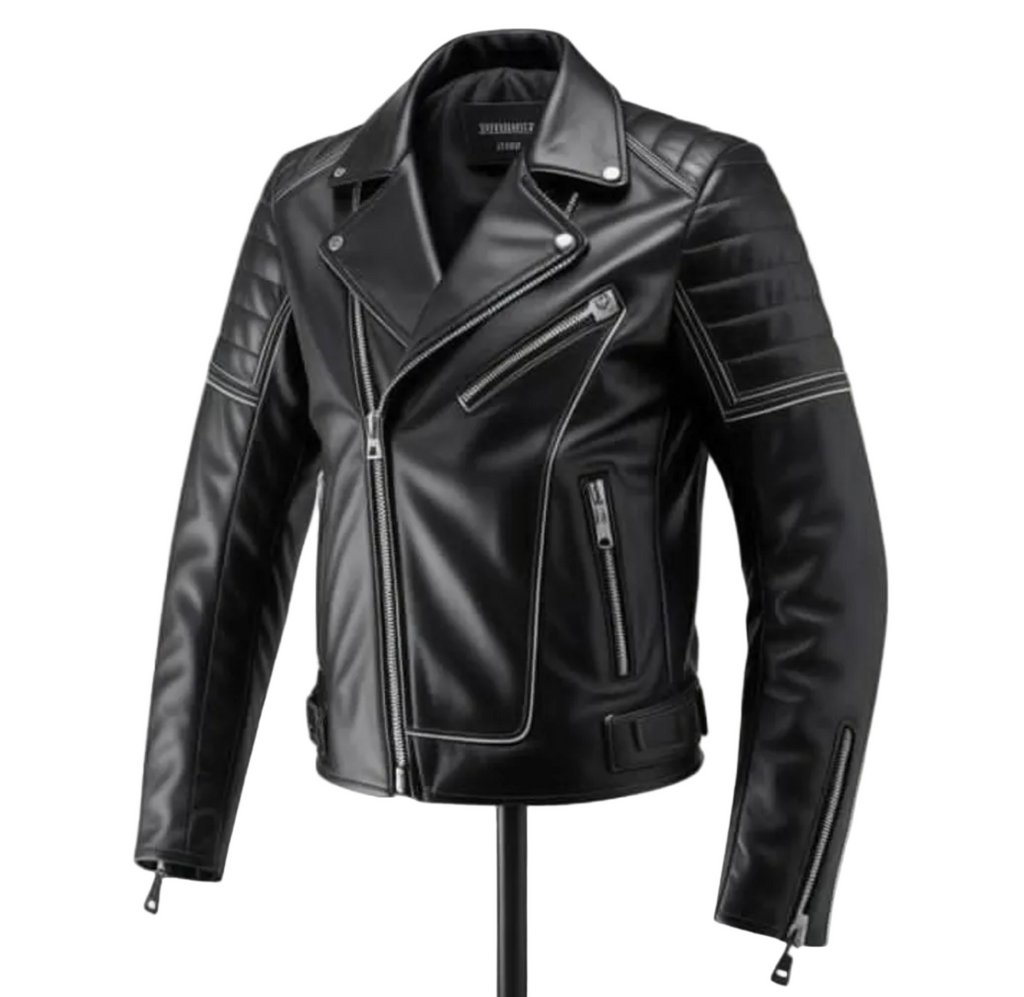 Men Brando Style Biker Leather Jacket