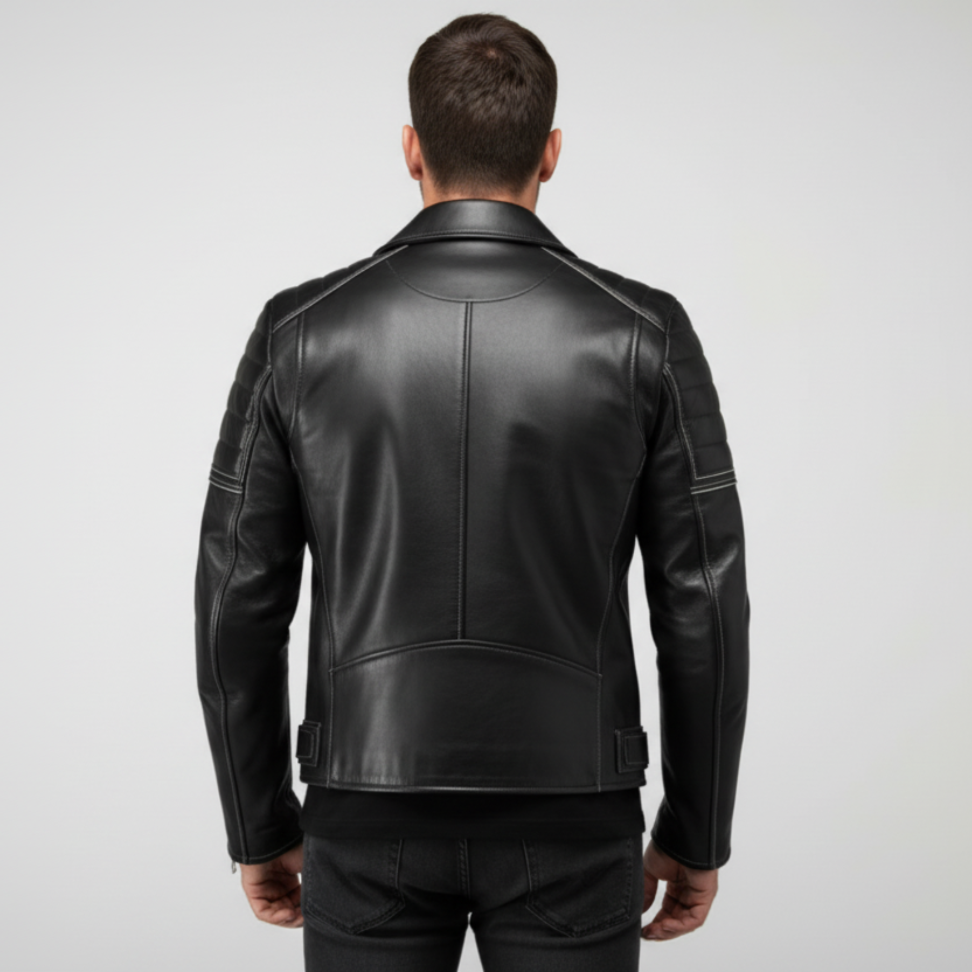 Men Brando Style Biker Leather Jacket