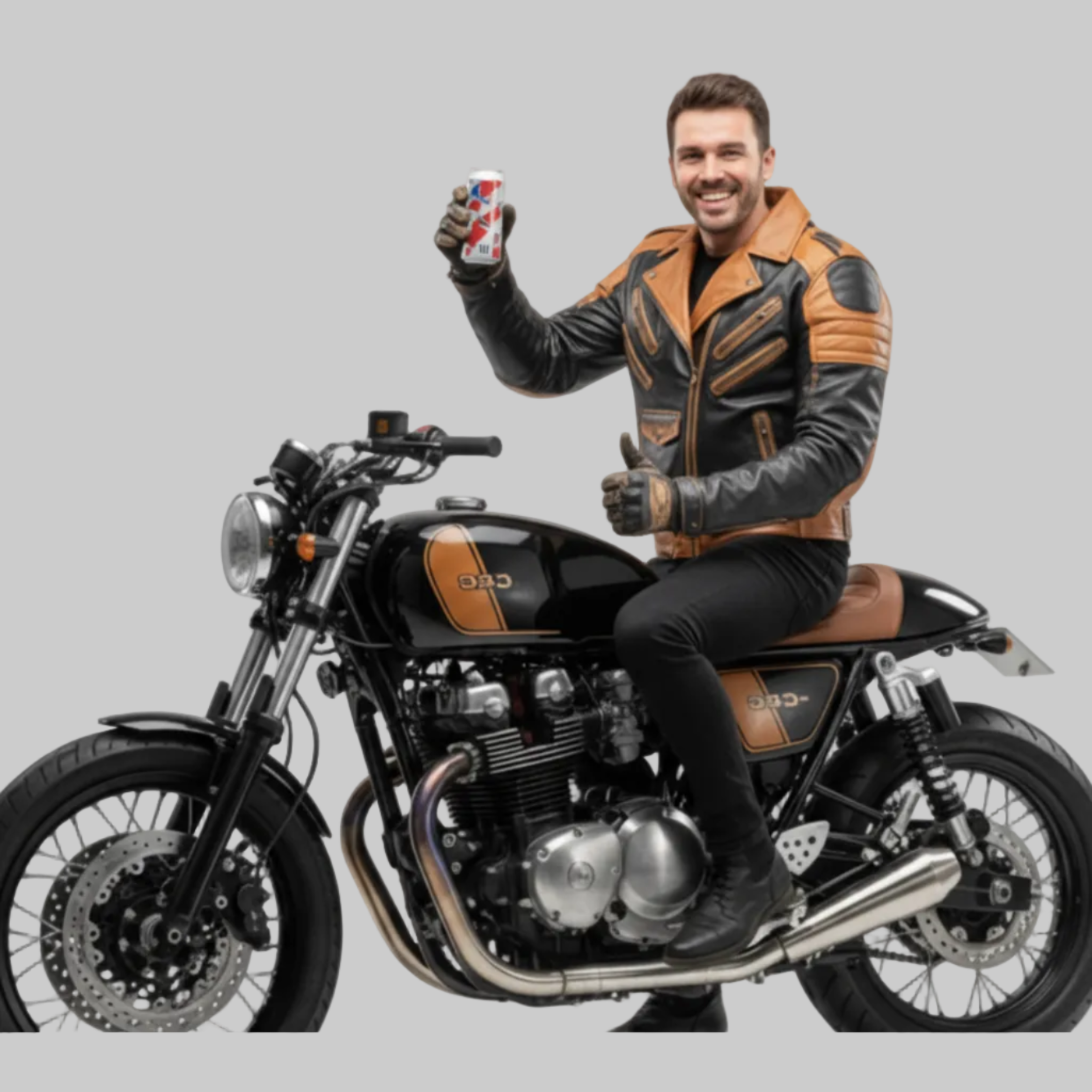 Men Biker Leather Jacket Brando Style Genuine / Real Leather Brown Black