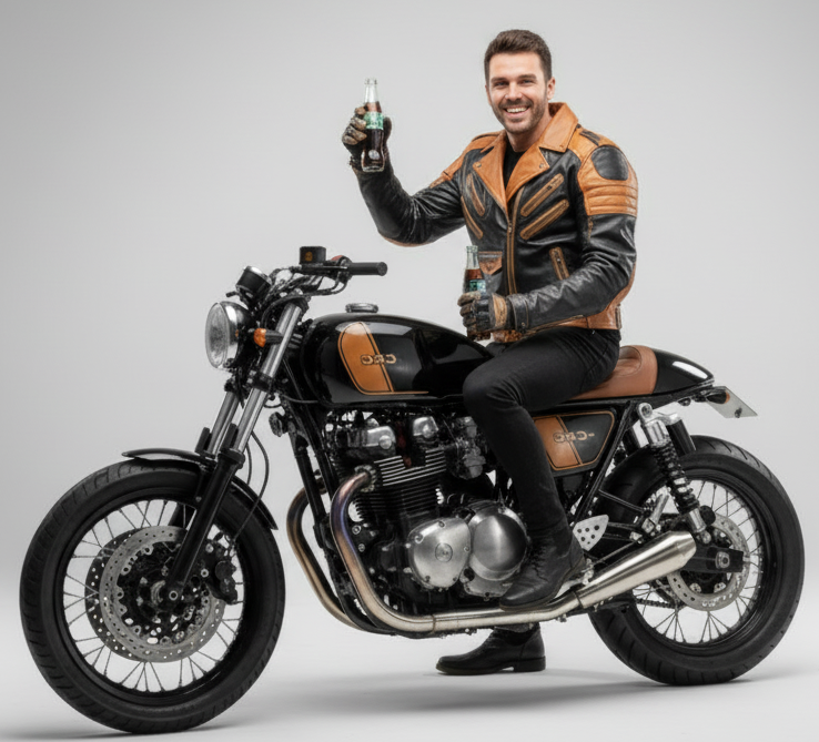 Men Biker Leather Jacket Brando Style Genuine / Real Leather Brown Black