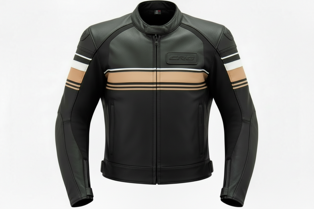 Men Biker Leather Jacket With Color Strips on Front & Ams of  Genuine / Real Leather