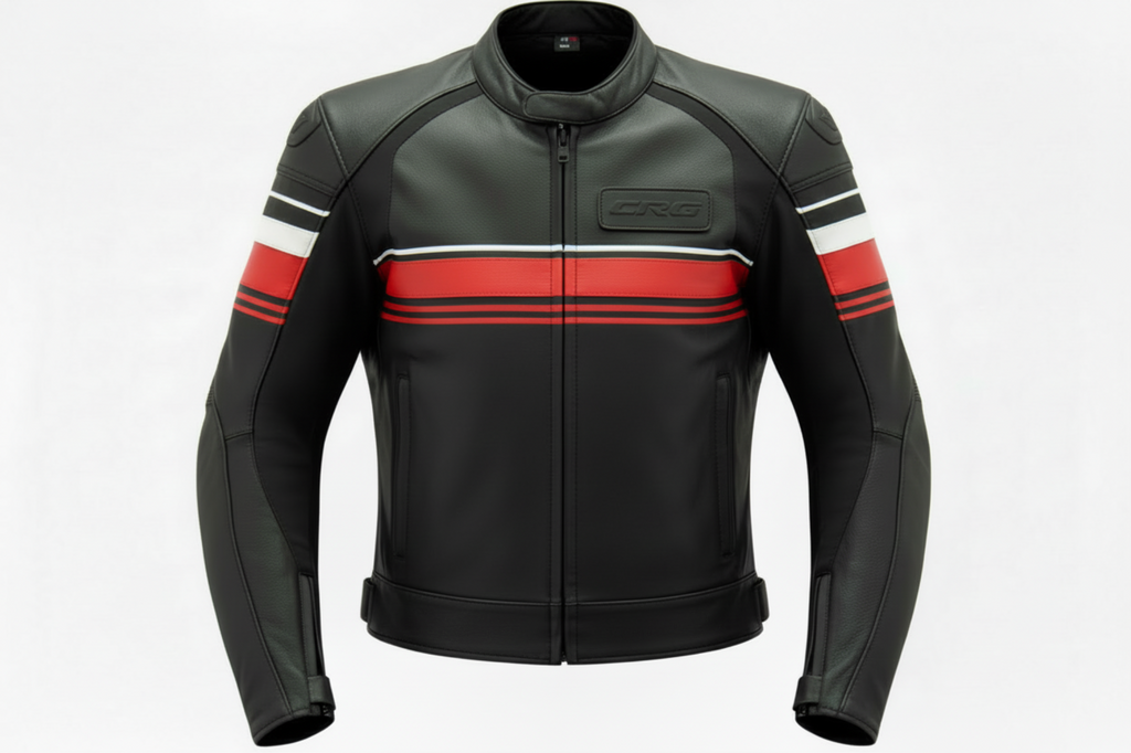 Men Biker Leather Jacket With Color Strips on Front & Ams of  Genuine / Real Leather