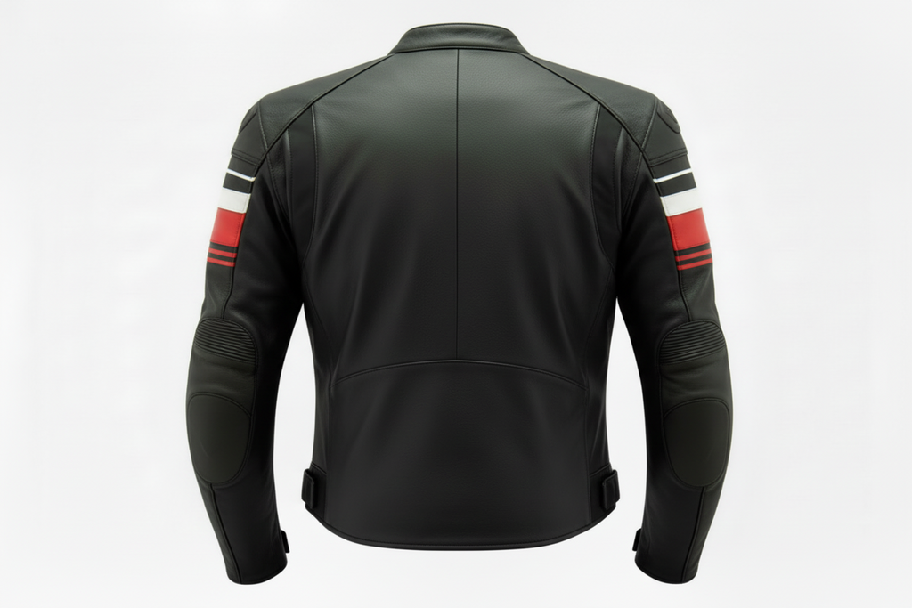 Men Biker Leather Jacket With Color Strips on Front & Ams of  Genuine / Real Leather