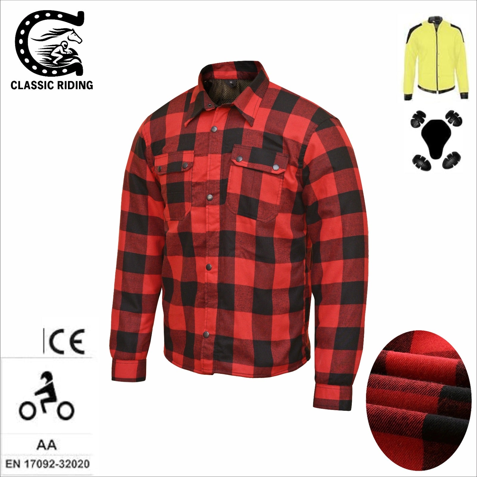 Men Flannel Biker Shirt with Kevlar Lining for Reinforcement