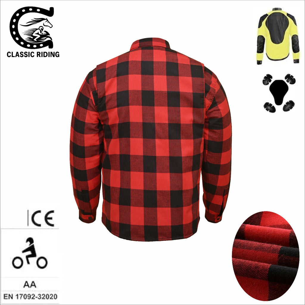Men Flannel Biker Shirt with Kevlar Lining for Reinforcement