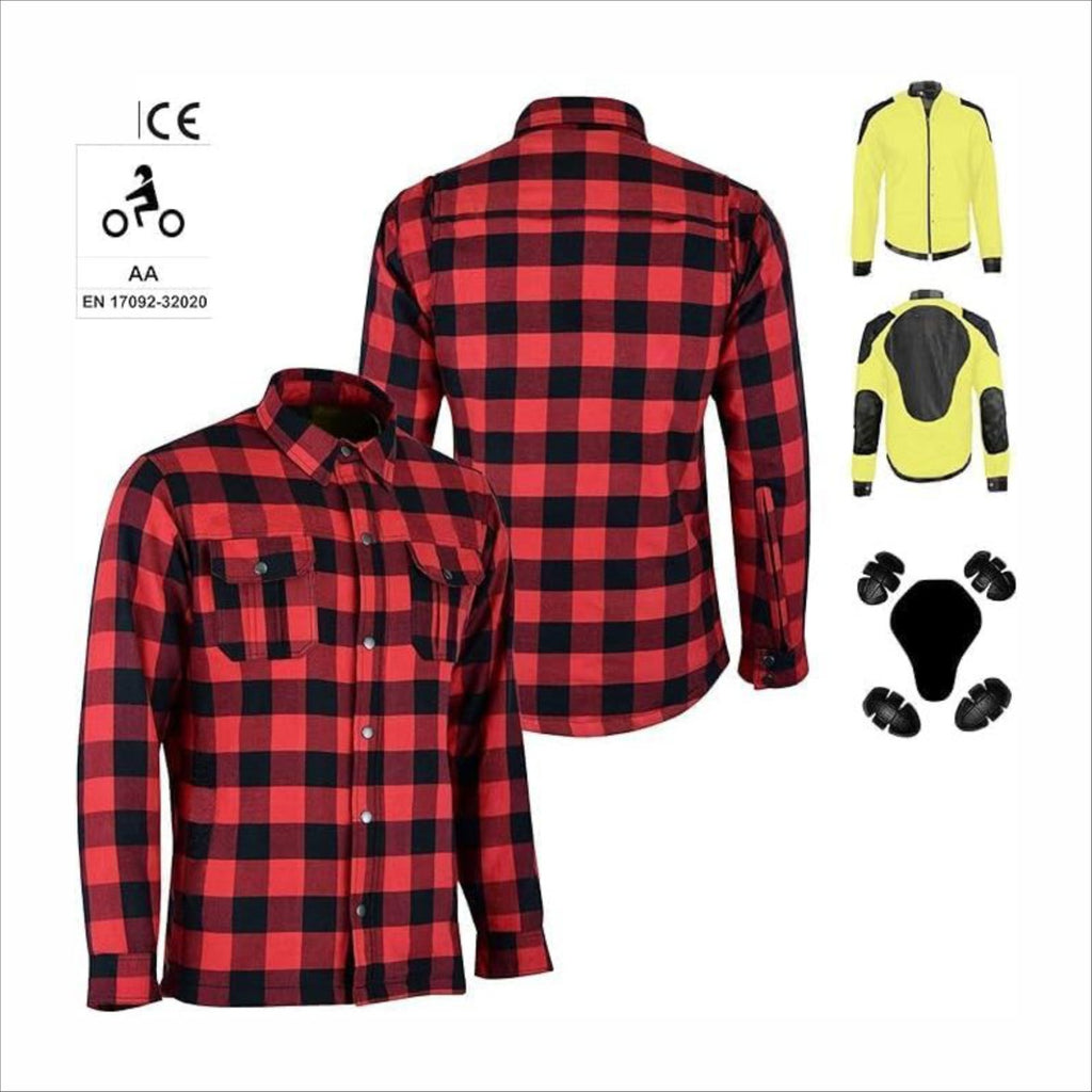 Men Flannel Biker Shirt with Kevlar Lining for Reinforcement