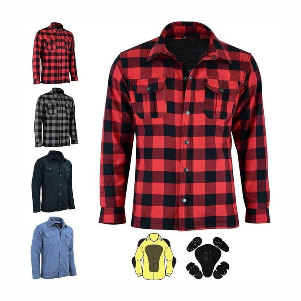 Men Flannel Biker Shirt with Kevlar Lining for Reinforcement