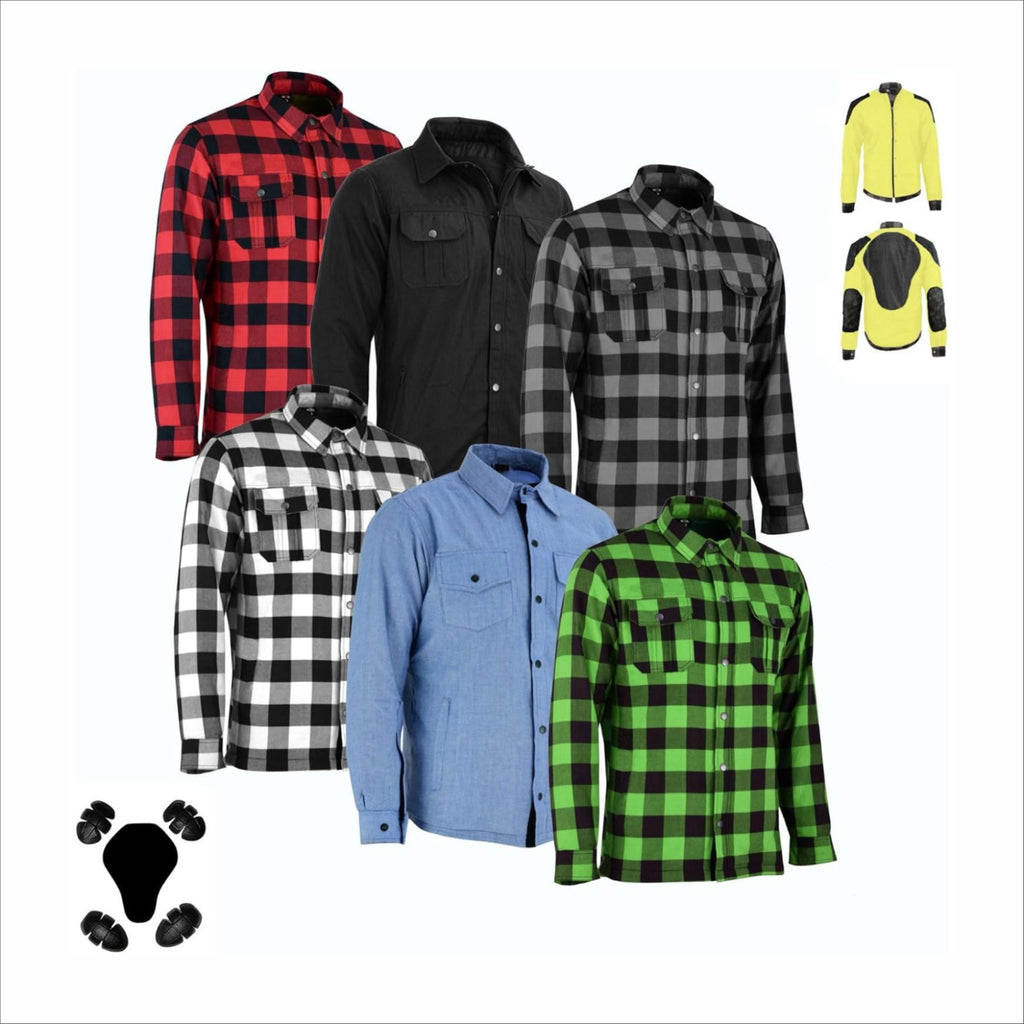 Men Flannel Biker Shirt with Kevlar Lining for Reinforcement