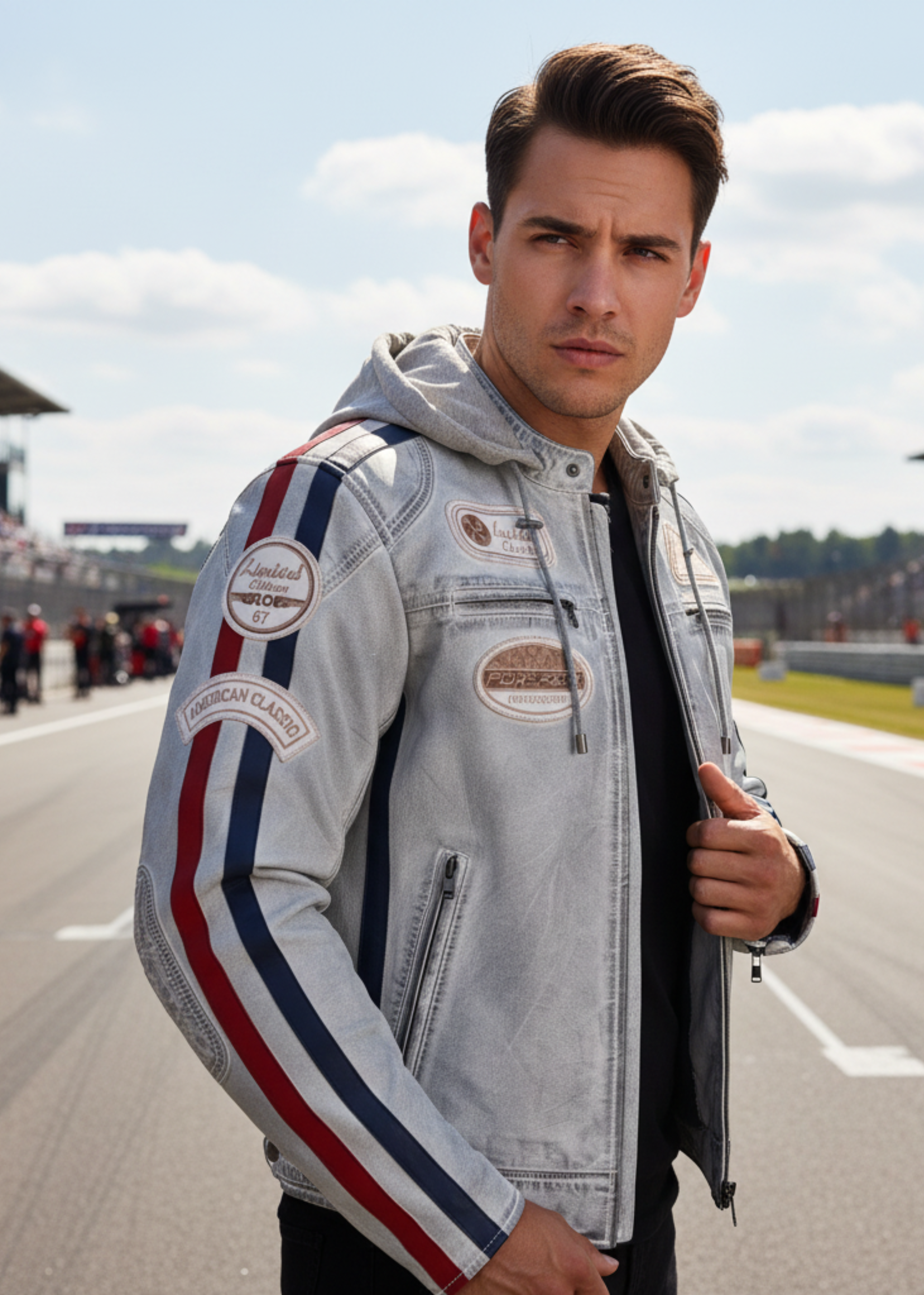 Men Biker Leather Jacket with Hood Street Biker Style Antique Grey