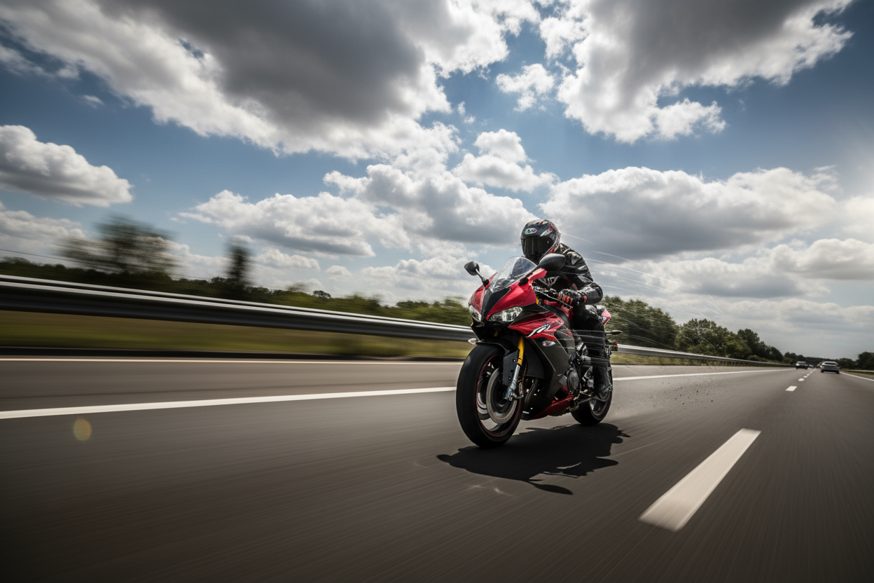 generate an image of a motorbike on the highway with speed 