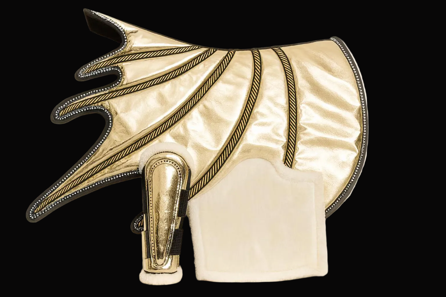 Golden Horse Dragon Saddle Pad, Ear Bonnet & Horse Boot Set
