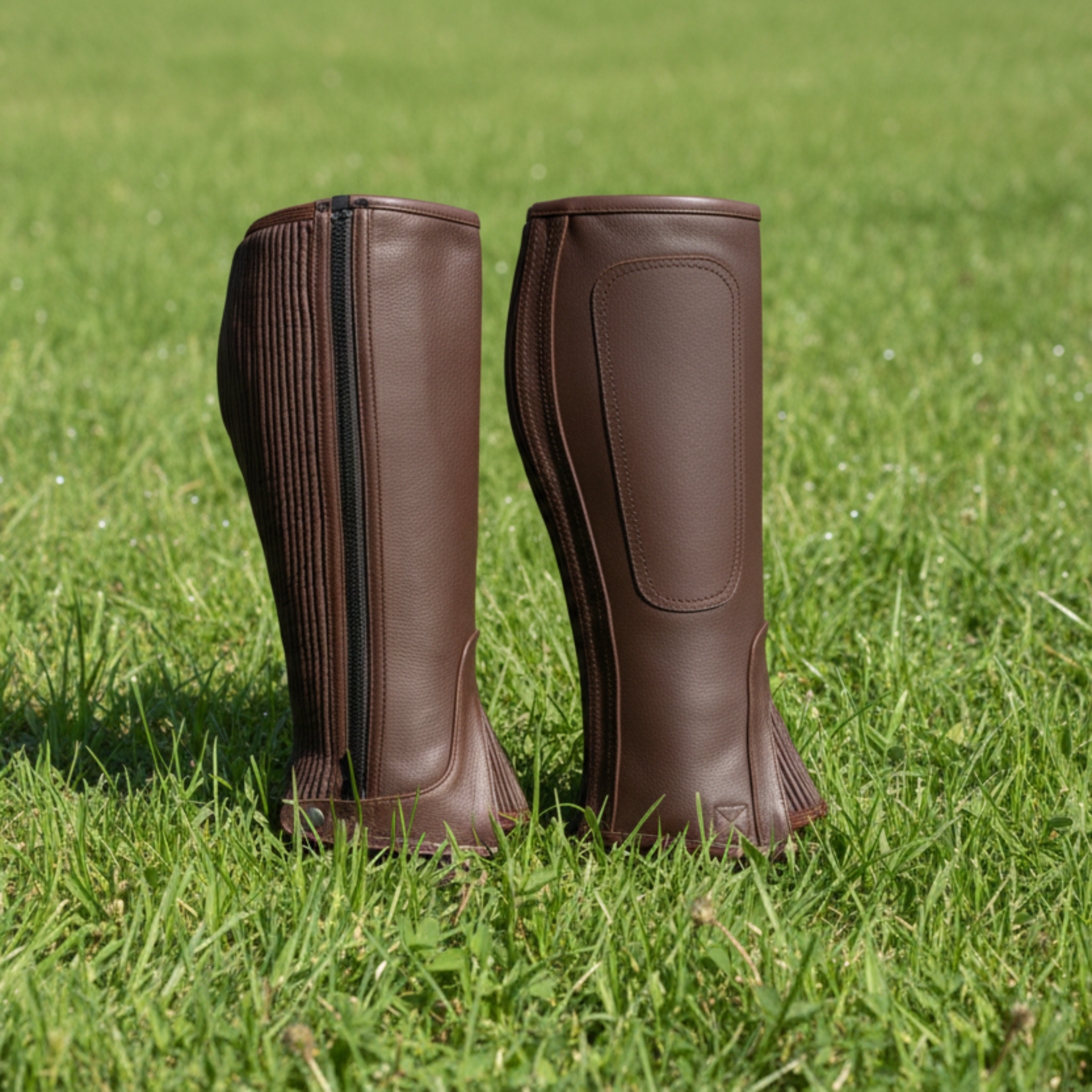 Pair of brown riding chaps on grass